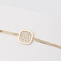 1156-4 Square Charm Bracelet,Paved Square Bracelet,Solid 14k Gold Bracelet,14k Gold Charm Bracelets,Retirement Gifts for Women